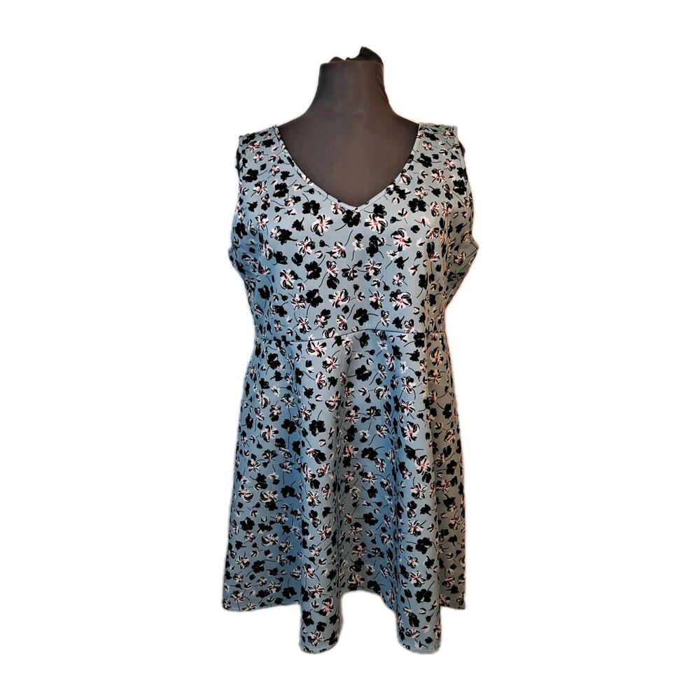 TORRID Womens Plus 4X Light Blue Floral Print Scuba Tank Skater Dress Sleeveless